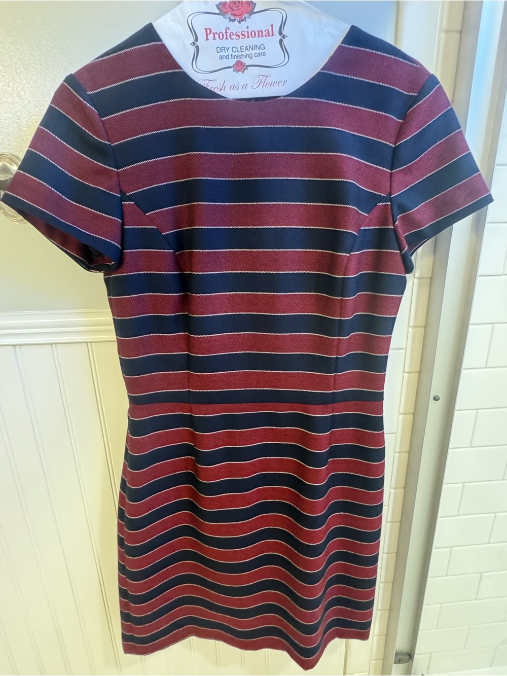 Brooks Brothers Women’s Short-Sleeve Striped Shift Dress - Burgundy and Navy